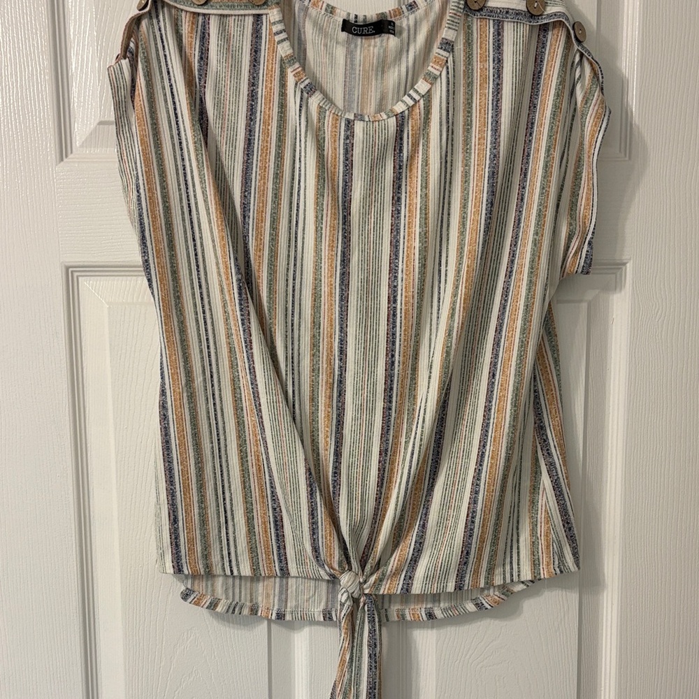 Cure Multicolor Striped Tie-Front Blouse